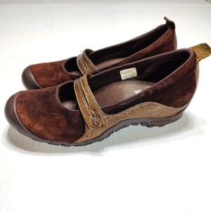 MERRELL Plaza Bandeau Chocolate Suede Leather Shoes Mary Jane Heel Womens Sz 10